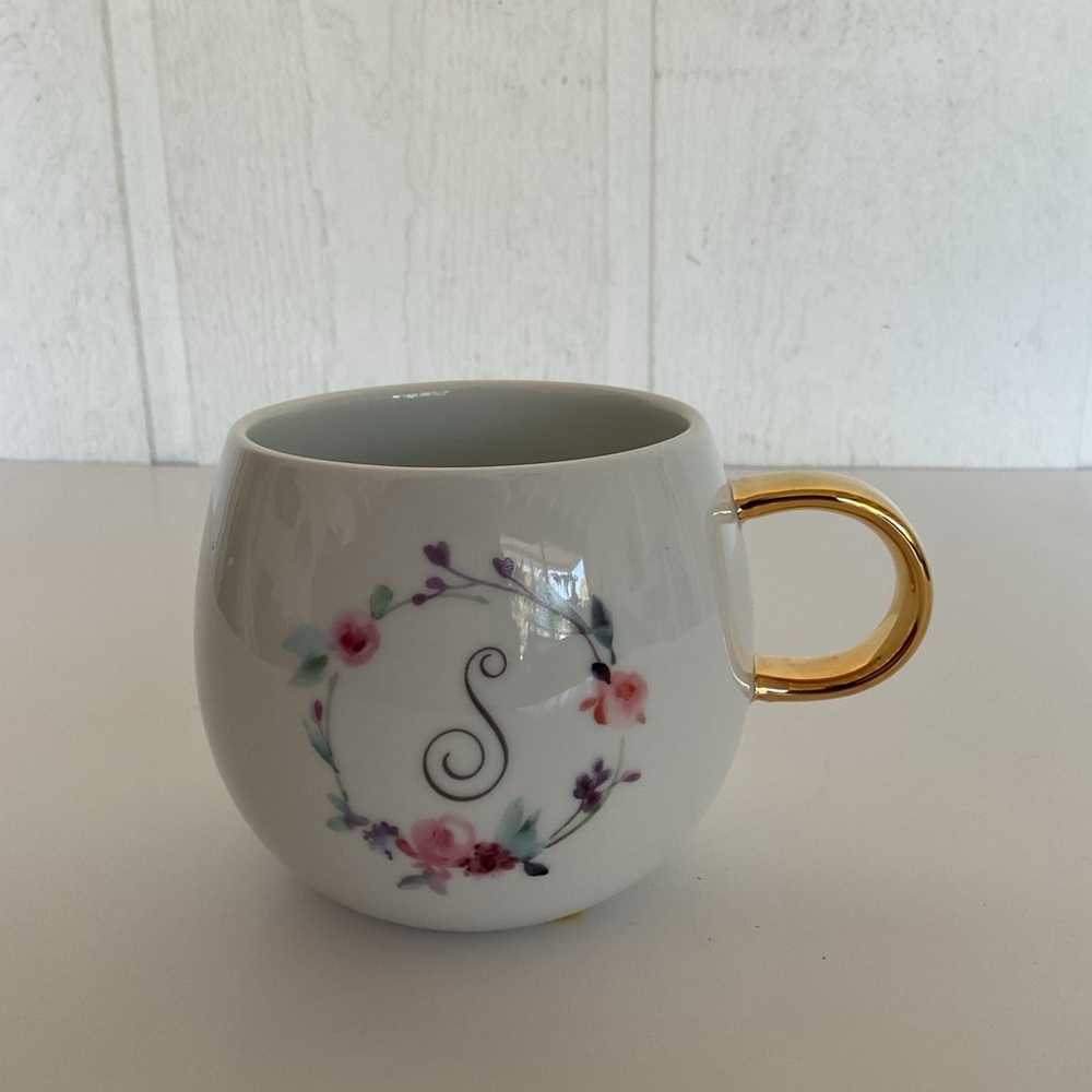 Fringe Studio monogram S White Mug with Gold Handle NWT